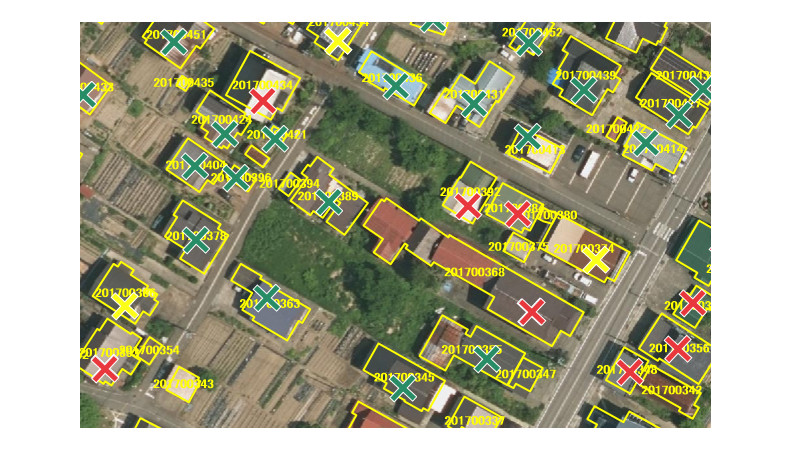 応急危険度判定調査結果図